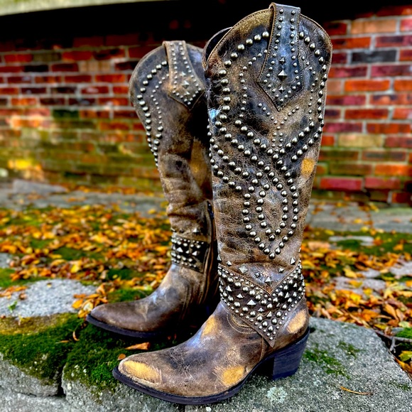Old Gringo Shoes - Old Gringo Brown Studded Leather Western Heeled Boots
